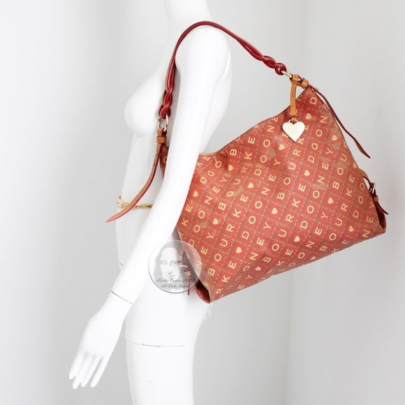 Dooney & Bourke Hobo Bag Crossword Collection Scrabble Canvas Vachetta Trim - Picture 2 of 10